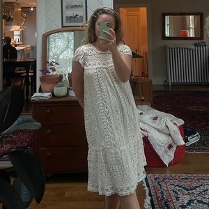 Anthropologie cream eyelet midi dress